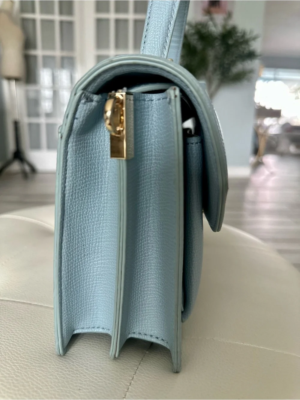 Ted Baker Light Blue Top-Handle Satchel with Gold Hardware